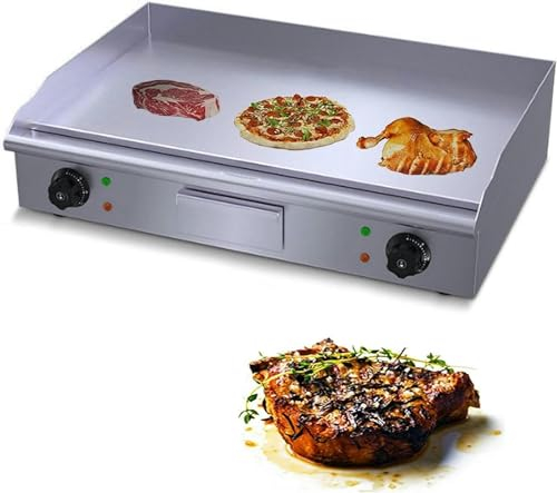 Piastra Elettrica da 220 V, Piastra Elettrica da Cucina in Acciaio Inossidabile Griglia Professionale Liscia Bistecchiera da Bar Ristorante, Temperatura Variabile da 50°c a 300°C per Cucinare-1pc