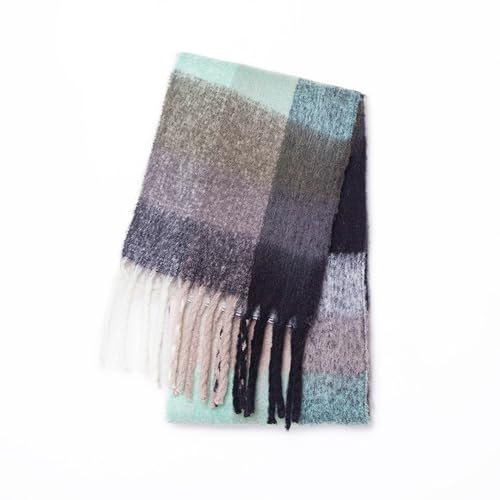 Bakicey Damen Schal Warm Dichter Bartfarbe Vier-Gitter-Schal Herbst Winter Verdickt Doppelseitig Kariert Frauen Halstuch Deckenschal Hals Scarf Poncho Cape