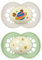 MAM Original Night Succhietto 6+ Mesi (Set da 2), Ciuccio MAM 6-16 mesi che si illumina al buio con tettarella in caucciù, Kit da 2 accessori neonato con porta ciuccio sterilizzatore, Verde/Neutro