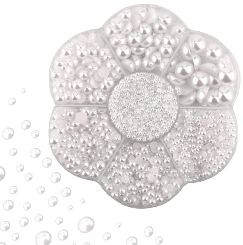 BNXF 5600 White Imitation Pearl Round Beads, 2/3/4/5/6/8/10mm, Half Round Pearls for DIY Craft Jewelry