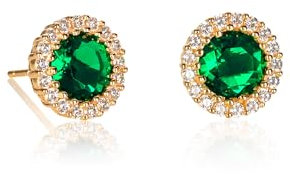 Diamond Treats Boucles d'Oreilles Vertes pour Femme en Argent Sterling 925 Plaque Or jaune, Boucles d'Oreilles Or Rondes avec Pierres Vert Emeraude, Bijoux Femme Or avec Ecrin Cadeau