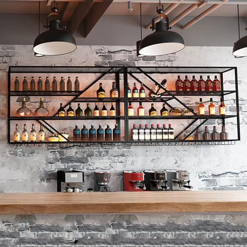 Casier À Vin Mural, Porte-Bouteille Et Verre De Vin En Métal Moderne, Étagères Flottantes Pour Unité De Bar, Présentoir En Fer, Casier À Vin Décoratif Pour Bar, Salon, Salle À Manger, Fond (Une Coul
