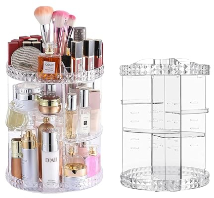 Organisateur de Maquillage Rotatif à 360 Degrés Rangement Cosmétique Grande Capacité Makeup Organizer Transparent Présentoir Cosmétique de Parfum Stockage Boîte pour Chambre à Coucher ou Salle de Bain