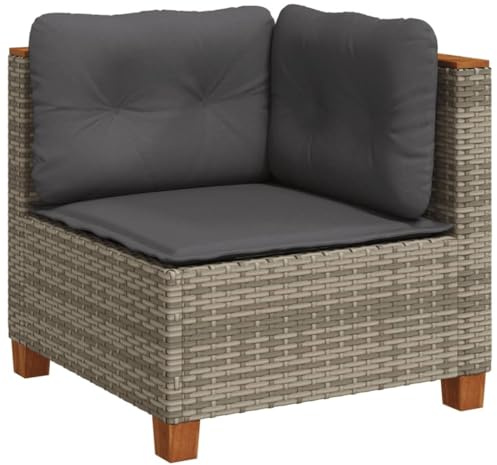 vidaXL Garten Ecksofa, Mittelsofa mit Kissen, Modular Loungesofa für Garten, Gartensofa Gartensessel Gartenmöbel, Grau Poly Rattan