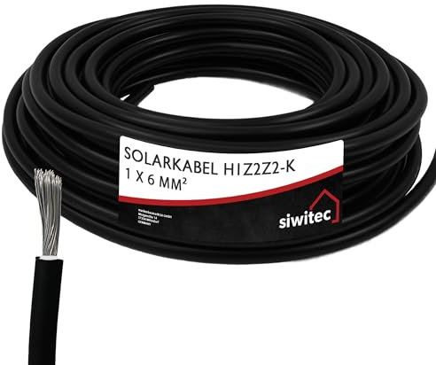 siwitec Solarkabel H1Z2Z2-K 1 x 6 mm² | 25 m Photovoltaik Kabel | Solarleitung | PV Kabel nach Maß | Meterware 5-100 m | Einzelleitung schwarz | Solar Kabel