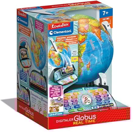Clementoni Digitaler Globus Real-Time - Kinderglobus für Kinder ab 7 Jahren - Interaktive Weltkugel zum Lernen & Spielen 59364