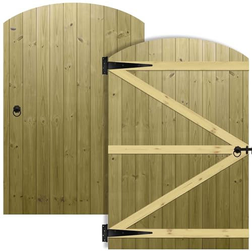 Tognue & Groove Interlocking Semi-Braced Arched Top Pedestrian Side Garden Gate Height: 6ft (180cm) x Width: 120 cm Supplied with the Ring Latch Hinge Pack and Bolt