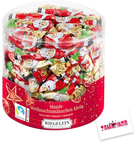 Riegelein Massiv Mini Weihnachtsmänner aus Feine Edel-Vollmilchschokolade Fairtrade 63 x 7,5g (472,5g) + Zama4Zingo Karte