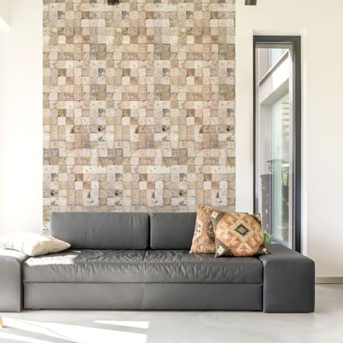 Ambiance Sticker Papier Peint Intissé Pré-encollé Rouleau Wallpaper Mur de Mosaïque en Pierre Adhésif Décorative - 1 Roulle de H300 x L60 cm