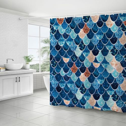 FAIRYGATE Blaue Vorhänge Duschborhang 180x180 Extra Anti Schimmel Wasserdicht für Badewanne Stoff Shower Curtains Blau Motiv Duschvorhänge Waschbar Textil mit 12 Duschvorhangringe B8724