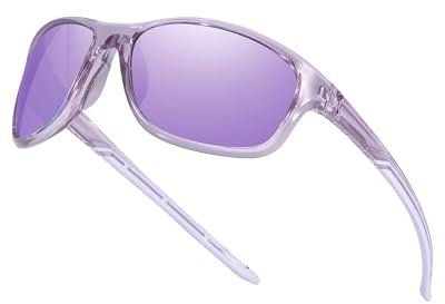 Myiaur Lunettes de soleil de sport polarisées pour femme – Monture incassable légère protection UV400 pour cyclisme, course à pied, pêche, A06 Monture violette transparente Verres violets
