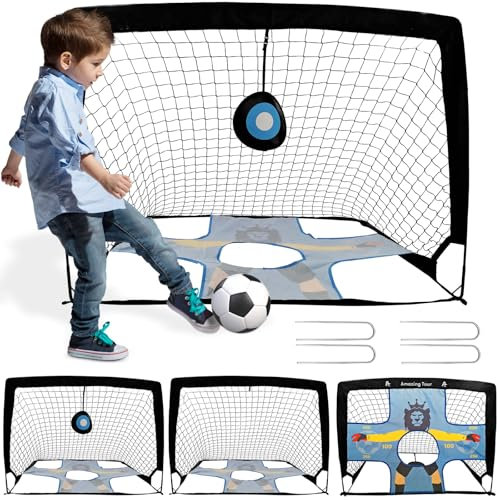 Fußballtor Kinder Pop Up Set, Fußball Tore Faltbar mit Glasfaserstangen & hochwertigen Tornetzen für Indoor, Outdoor & Garten oder Park