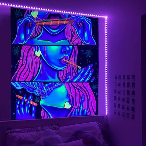 Hippie Hippie-Wandteppich, Trippy-Raucher-Wandteppich, Schwarzlicht-Wandteppiche für Steiner, Schlafzimmer, Raumdekoration, Unkrautzubehör, Rauch-Wandteppiche, Marihuana, Cannabis, hohe ST-Poster,