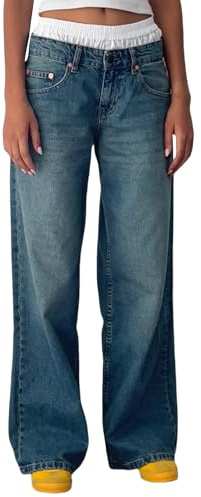 Yassiglia Women's Baggy Jeans Y2K Low Rise Wide Leg Boyfriend Jeans for Women Casual Trousers with Pocket (Wide-Legged&Blue B, M)