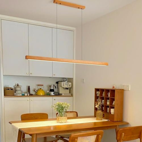 7IKE-II LED Pendelleuchte esstisch holz Dimmbar Linear Design Hängeleuchte Esstisch lampe Lineare Hängelampe mit Fernbedienung höhenverstellbar Kronleuchter für Esszimmer Küche Büro Lampe(60cm)