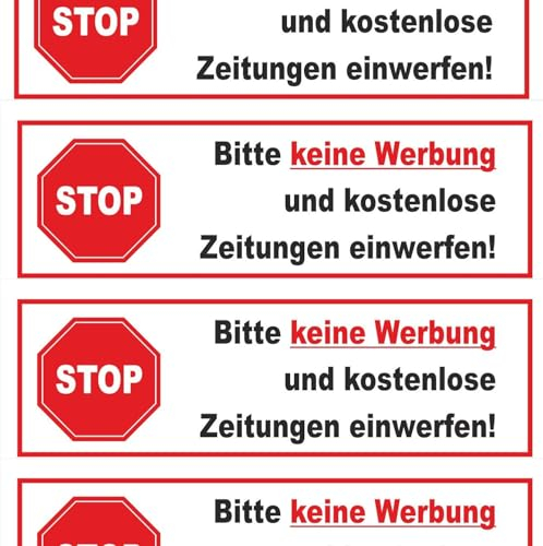 10 x Brandengel® STOP Bitte keine Werbung Aufkleber - Schild rot weiß extra Starke Folie - Sticker (Bitte keine Werbung und kostenlose Zeitung einwerfen !) für den Briefkasten - 10St