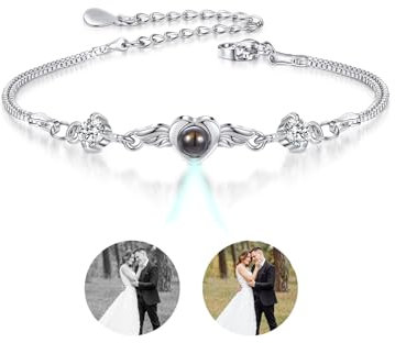 Zysta Projektion Armband Foto Personalisiert Armband mit Bild im Stein Herz Engelflügel Armkette für Frauen Freundin