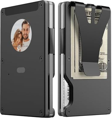 ALLILUYAA E-Ink – Portefeuille Intelligent pour Homme, Porte-Cartes de crédit avec Texte personnalisé/Image à Faire soi-même, Pince à Billets avec Fonction RFID, Portefeuille RFID pour Cadeaux pour