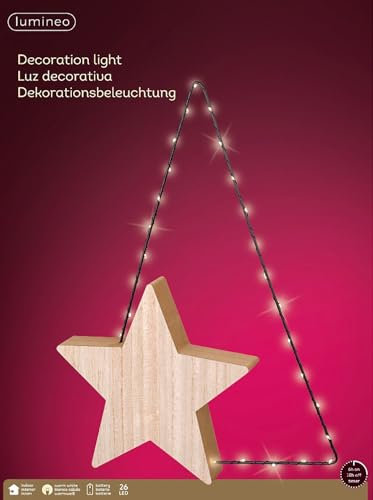 Lumineo Holzstern warm weiß - 26 LEDs - Indoor - Timer - 60 Stunden Laufzeit - Dauerbetrieb