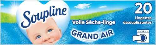 SOUPLINE - Lingettes Parfumées pour Sèche-Linge Grand Air, Adoucissant pour Linge, 20 lingettes, Lot de 4