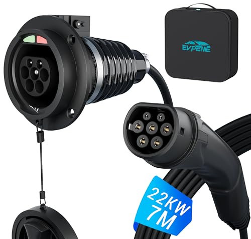 EVPEIWE Typ 2 EV Ladekabel Verlängerungskabel, 22KW/32A 3 Phase Ladekabel Verlängerungskabel mit Sicherheitsschloss für IEC-62196 Elektrofahrzeuge & PHEV für Typ 2 EV-Ladegerät, 7M