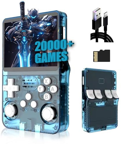 R36s Rétro Console de Jeu Portable 128G, 40000+ Jeux,21 émulateurs,3.5 Pouces IPS écran 640*480P,3500mah,système Linux Open Source, Mini Émulateur Portable,Cadeau pour Les Hommes (Bleu Clair)