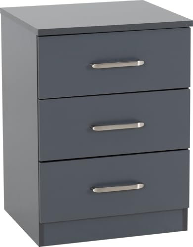 Seconique Dakota 3 Drawer Bedside in Dark Grey