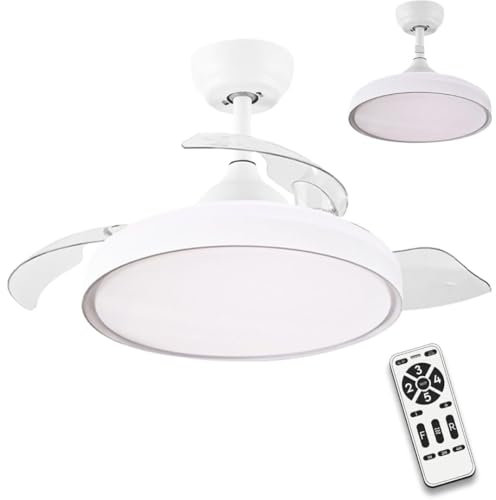 MAKA Ventilatore Ultra Silenzioso da Soffitto con Luce Led 40 watt, 6 Velocità - 3 Pale PVC Reversibili - Motore 30 watt - 220V IP20, Plafoniera Dimmerabile con Telecomando, Lampadario Ventilatore