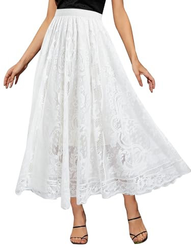 Adigaber Femmes Tulle Jupes Taille Haute Ballet Parti Dentelle Ligne A Midi Jupe avec Doublure