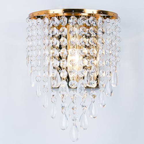 FRIXCHUR 2er Set Goldene Kristall Wandleuchten, E14, K9-Kristall, Modern | Modernes Luxus-Gold-Design mit E14-Fassung und K9-Kristall für Wohnzimmer, Schlafzimmer, Flur und Treppenhaus