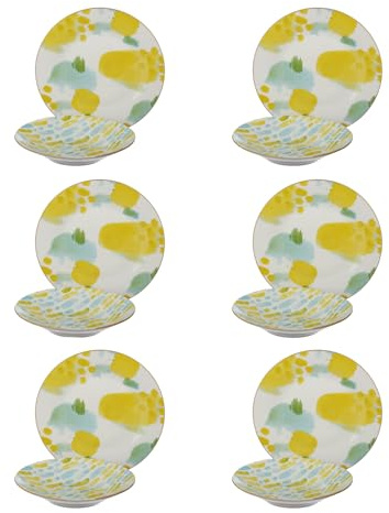 Servizio 12 piatti porcellana giallo verde Mosaico
