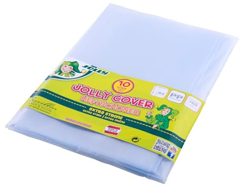 JOLLY Jollycover Heftschoner A4, farblos, 10 Stück, extra stark, kinderfest, mit Ultraschallverschweißung, 160µm Polypropylen, umweltfreundlich, für Schulhefte und Bücher