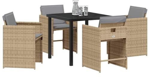 vidaXL Garden Dining Set 5 pcs Beige Poly Rattan, Garden and Terrace, Modern Dining Set, Durable Outdoor Setup, Chic Patio Furniture, Elegant Al Fresco Experience, Stylish Ensemble
