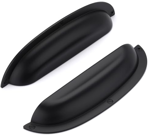 SYZOW Poignées de meuble 128mm, 6 pièce Poignée de placard Noir Poignées de Coquille, Tiroir Semi-circulaires 