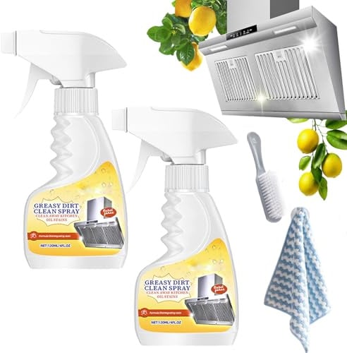 Greasy Dirt Clean Spray, 120ml KüChenfronten Reiniger Instantly Decomposes Stubborn Stains And Oil Stains, Stain Cleaner FüR Dunstabzugshauben, BacköFen, Kochgeschirr & Mehr (2PCS)
