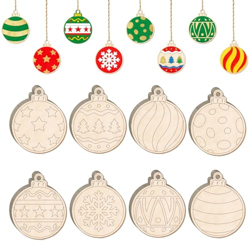 64PCS Wooden Christmas for Crafts,DIY Christmas Crafts Tree Decorations | 8 Styles Unfinished Wood DIY Ornaments, Xmas Arts and Crafts for Kids & Adults DIY Painting Activities for Home School Party