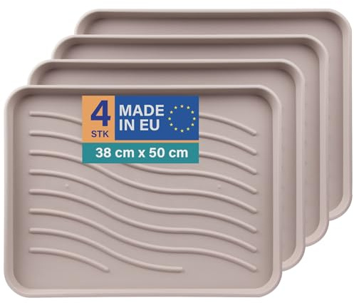 Bestlivings Schuhabtropfschale 4er-Pack, 50x38 cm, Beige, wasserdicht | Für je 2 Paar Schuhe, 2,5 cm hoher Rand, robuste Schuhwannen aus Kunststoff, Universalablage für Haus, Tier & Garten