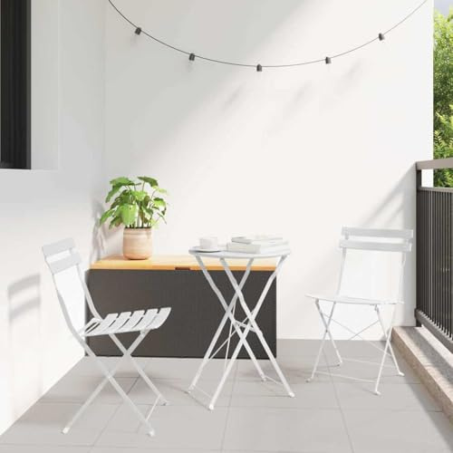 Ordellia Klapp Bistro Set 3-TLG., Weißer Stahl, Klapptisch & 2 Stühle, wetterfest, platzsparend, für Balkon & Garten