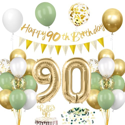 90. Geburtstagsdeko Salbeigrüne, Deko 90 Geburtstags Frau Mann, 90er Geburtstag Luftballon mit Girlande, Geburtstags Tortendeko Grün Gold, 90 Jahre Frau Geburtstag Avocado Grüne Party Ballon