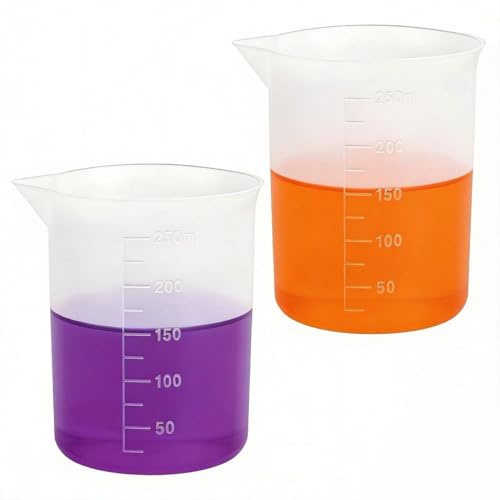 Silikon Messbecher 250ML, 2 Stück Silikon Messbecher Gießpulver, Waschmittel Dosierhilfe Antihaft Mischbecher Mit Skala Waschmittel Dosierkugel für Epoxidharz Gießformen Wachsen Küche Handwerk Labor