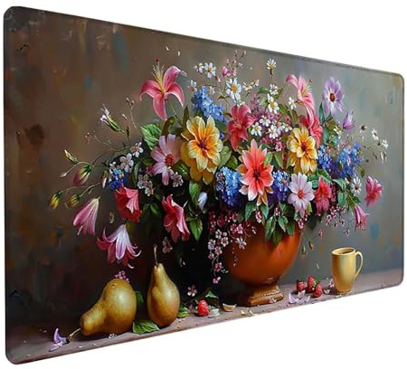 Tapis de Souris XXL 1000x500x3mm, Couleur Tapis de Souris Gaming avec Surface en Caoutchouc Antidérapant, Améliore la Précision et la Vitesse, PC Gamer et Accessoire Bureau, Cadeau Homme, Fleur 2-7656