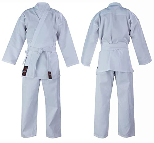 Adult Karate Suit White Uniform Poly/Cotton Gi inc free belt M/W Preshrunk, karate white kimono, white karate gi, Karate kata suit (5/180cm Large) free white belt included