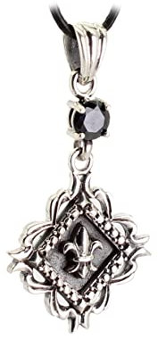 budawi® - französische Lilie Anhänger Kettenanhänger 925er Silber mit Onyx Edelstein