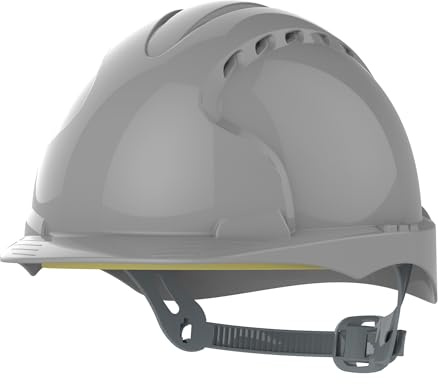 JSP EVO3 Safety Helmet Hard Hat - Vented - Grey - Slip Ratchet Adjustment - Comfortable Adjustable Fabric Harness - Lightweight - For Construction, Building, Civil Engineering & Industry - EN397