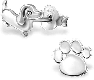 Monkimau Mädchen Ohrringe Dackel Ohrstecker aus 925 Sterling Silver echt Silber mit Pfote