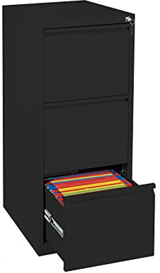 Schrank & Stuhl Hängeregisterschrank einbahnig – Hängemappenschrank mit 3 Schüben für DIN A4, abschließbar, Lieferung komplett montiert, 101 x 40 x 62 cm, Schwarz