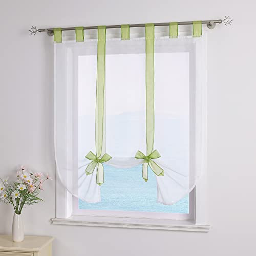 ESLIR Raffrollo mit Schlaufen Raffgardinen Voile Gardinen Küche Bindegardine Transparent Schlaufenrollo Vorhänge Modern Grün BxH 140x140cm 1 Stück