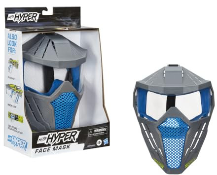 NERF Hyper Face Mask -- Breathable Design, Adjustable Head Strap -- Blue Team Color -- Gear Up Hyper Battles -- for Teens, Adults