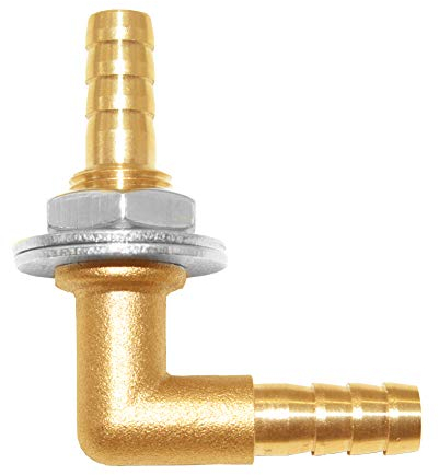 Joywayus 5/16 x 5/16 Hose Barb Thru-Bulk Head Hex Union 90 Degree L Right Angle Elbow Barbed Brass Fitting with Flat Washer Gasket Water/Fuel/Air