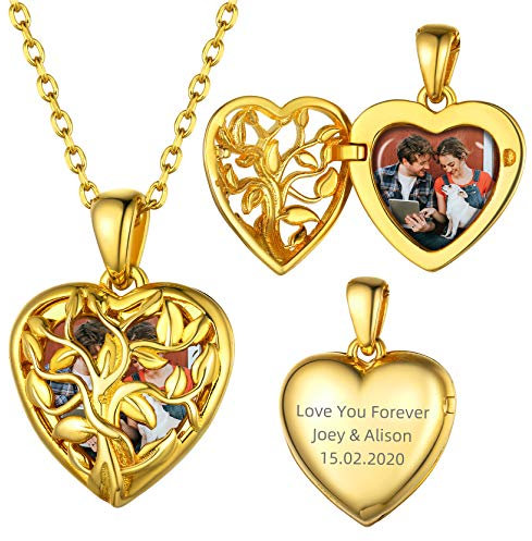 GoldChic Camafeos Plata para Foto, Guardapelo Coloca Foto Oro de Ley Colgante Guardapelo Arbol de la Vida